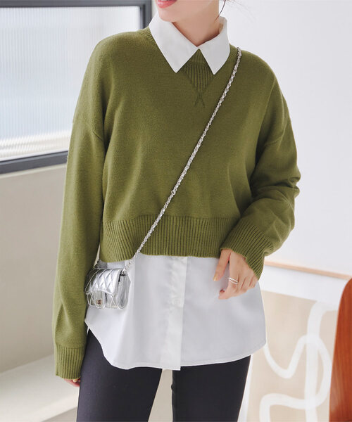 KOBE LETTUCE（コウベレタス）の「選べる2typeスウェットライクニットトップス（ニット/セーター・レディース・ブラック/カーキ/グレー/グレー系/アイボリー系/ピンク/アイボリー系1/ピンク系/ブラック系/カーキ系・M/M1）」の7枚目の写真