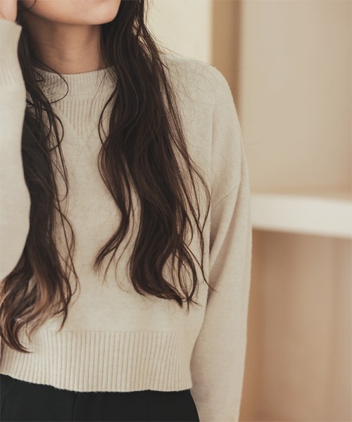 KOBE LETTUCE（コウベレタス）の「選べる2typeスウェットライクニットトップス（ニット/セーター・レディース・ブラック/カーキ/グレー/グレー系/アイボリー系/ピンク/アイボリー系1/ピンク系/ブラック系/カーキ系・M/M1）」の14枚目の写真