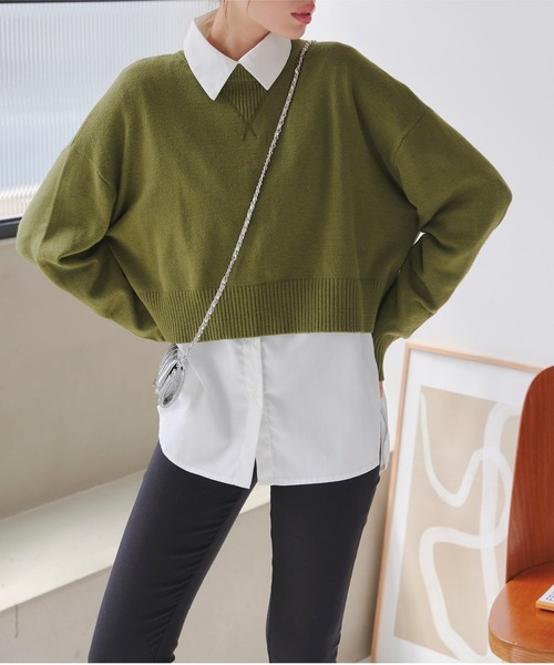 KOBE LETTUCE（コウベレタス）の「選べる2typeスウェットライクニットトップス（ニット/セーター・レディース・ブラック/カーキ/グレー/グレー系/アイボリー系/ピンク/アイボリー系1/ピンク系/ブラック系/カーキ系・M/M1）」の13枚目の写真