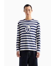 EMPORIO ARMANI | 【エンポリオ アルマーニ】ASV トップス モダール混紡ジャージー ジャカードストライプ＆ロゴパッチ(Tシャツ/カットソー)