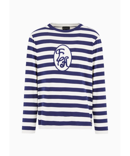 EMPORIO ARMANI（エンポリオアルマーニ）の「【エンポリオ アルマーニ】ASV トップス モダール混紡ジャージー ジャカードストライプ＆ロゴパッチ（Tシャツ/カットソー・メンズ・ホワイト×ブルー・MEDIUM/SMALL/X-LARGE/LARGE/X-SMALL）」の7枚目の写真