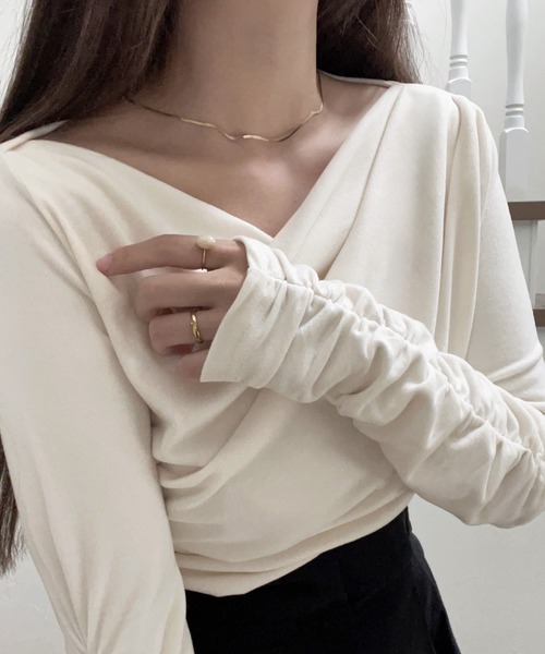 JUNOAH（ジュノア）の「ドレープデザインカットソー（Tシャツ/カットソー・レディース・ブラック/チャコール/グレイッシュベージュ/ライトグレー/ホワイト・X-LARGE/LARGE/MEDIUM）」の17枚目の写真