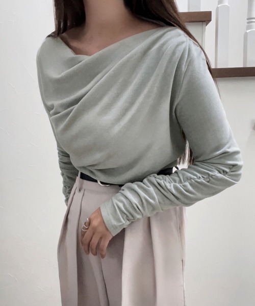 JUNOAH（ジュノア）の「ドレープデザインカットソー（Tシャツ/カットソー・レディース・ブラック/チャコール/グレイッシュベージュ/ライトグレー/ホワイト・X-LARGE/LARGE/MEDIUM）」の20枚目の写真