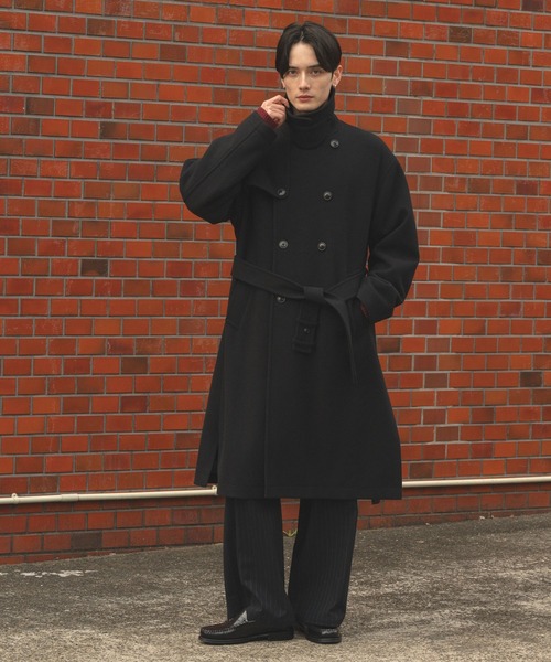 【舞湖】トレンチジャケット+ハイネックリブニットまとめ買い アンサンブル対応]メリノウールランダムリブハイネックニット(ニット