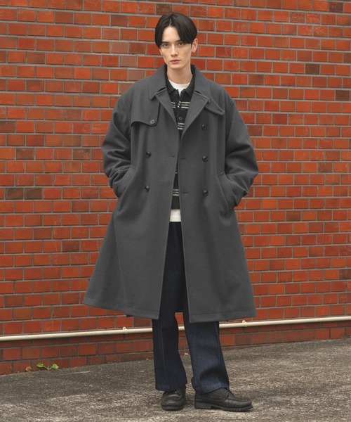 RAGEBLUE（レイジブルー）の「WOOLLYTEC SIDE SLIT TRENCH COAT / ウーリーテックサイドスリット/ハイネックトレンチコート（トレンチコート・メンズ・グレー/ブラック/ダークグレー・SMALL/MEDIUM/LARGE）」の16枚目の写真