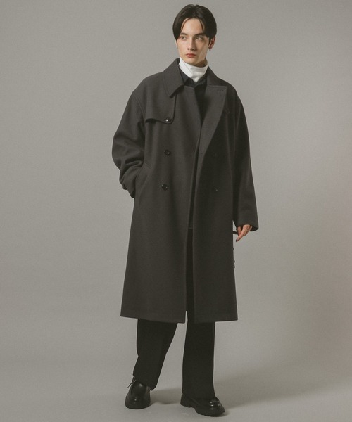 RAGEBLUE（レイジブルー）の「WOOLLYTEC SIDE SLIT TRENCH COAT / ウーリーテックサイドスリット/ハイネックトレンチコート（トレンチコート・メンズ・グレー/ブラック/ダークグレー・SMALL/MEDIUM/LARGE）」の22枚目の写真