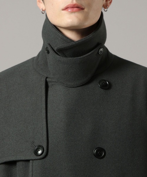 レイジーブルー ウーリーテック ドレープスリットハイネックトレンチ