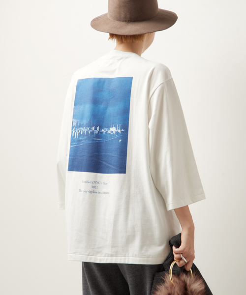 ジェーンスミス JANE SMITH Plage別注 TIM BARBER BRIDGE BLUE Tシャツ カットソー 七分袖 コットン M 白 青 /NR ■OS レディース JANESMITH tシャツ JANE SMITH/ジェーンスミス 別注 TIM BARBER