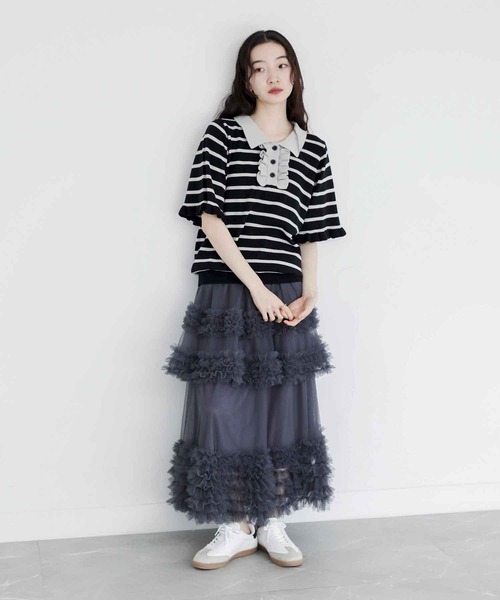 somari imagination(ソマリ イマジネーション)の「『フリルティアードチュールスカート』(スカート・レディース・アイボリー/グリーン/チャコール・1/2)」の2枚目の写真