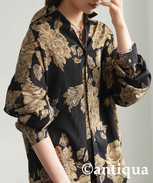 antiqua（アンティカ）の「花柄とろみシャツ（シャツ/ブラウス・レディース・ブラック/カーキ・ONESIZE）」の5枚目の写真