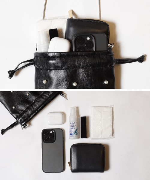 coca（coca）（コカ）の「パール付き 巾着 チェーンバッグ（ショルダーバッグ・レディース・ブラック・ONE SIZE）」の9枚目の写真