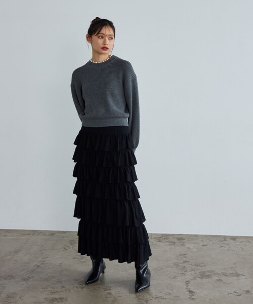 EMMEL REFINES(エメルリファインズ)の「<EMMEL REFINES>EM フェイクパール カタアゼニット プルオーバー(ニット/セーター・レディース・ナチュラル/ダークグレー・FREE)」の20枚目の写真