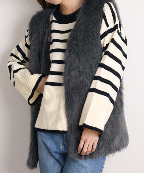 Doula Doula（ドゥーラドゥーラ）の「エコファーロングベスト（ベスト・レディース・チャコールグレー/ベージュ/ライトグレー/ブラウン・FREE）」の16枚目の写真