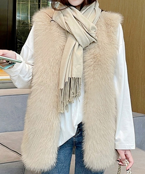 Doula Doula（ドゥーラドゥーラ）の「エコファーロングベスト（ベスト・レディース・チャコールグレー/ベージュ/ライトグレー/ブラウン・FREE）」の22枚目の写真