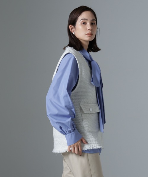 NANO universe（ナノユニバース）の「フリンジツイードベスト（ベスト・レディース・ブラック/ホワイト・FREE）」の3枚目の写真