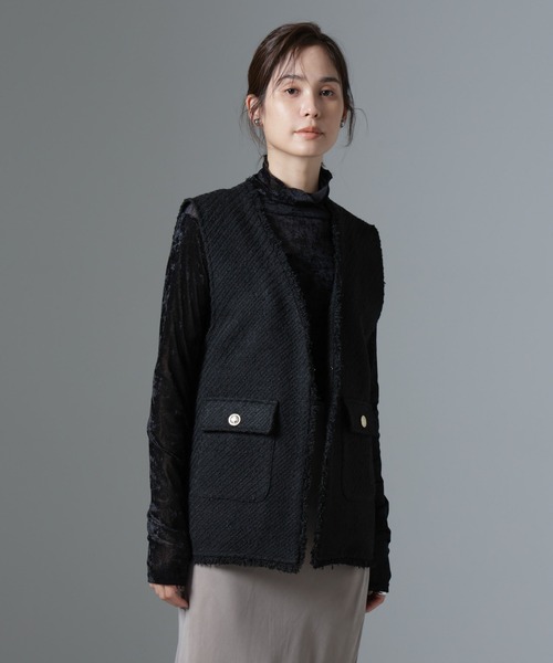 NANO universe（ナノユニバース）の「フリンジツイードベスト（ベスト・レディース・ブラック/ホワイト・FREE）」の10枚目の写真