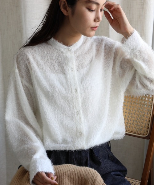 aimoha(アイモハ)の「フリンジスタンドシャツ(シャツ/ブラウス・レディース・ブラック/グレー/ベージュ・MEDIUM)」の3枚目の写真
