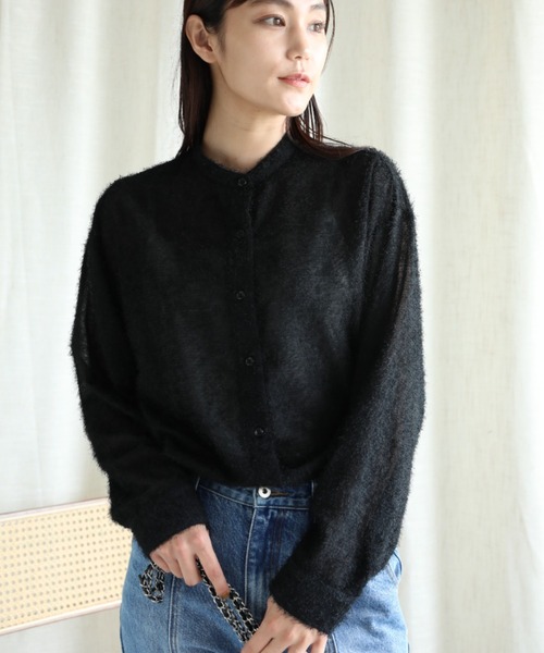 aimoha(アイモハ)の「フリンジスタンドシャツ(シャツ/ブラウス・レディース・ブラック/グレー/ベージュ・MEDIUM)」の1枚目の写真