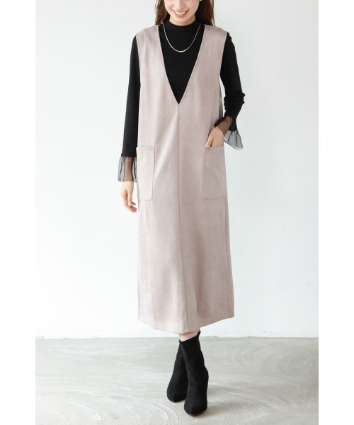 M.deux（エムドゥ）の「カットジョーゼットジャンスカ（ジャンパースカート・レディース・モカ/チャコールグレー・MEDIUM）」の4枚目の写真