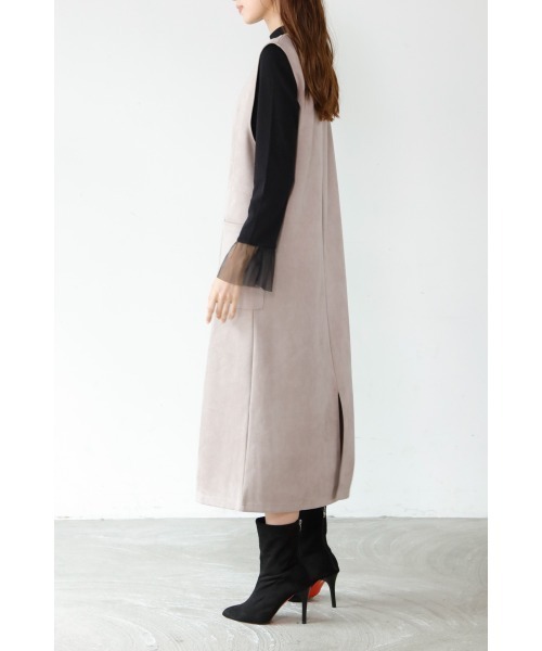 M.deux（エムドゥ）の「カットジョーゼットジャンスカ（ジャンパースカート・レディース・モカ/チャコールグレー・MEDIUM）」の5枚目の写真