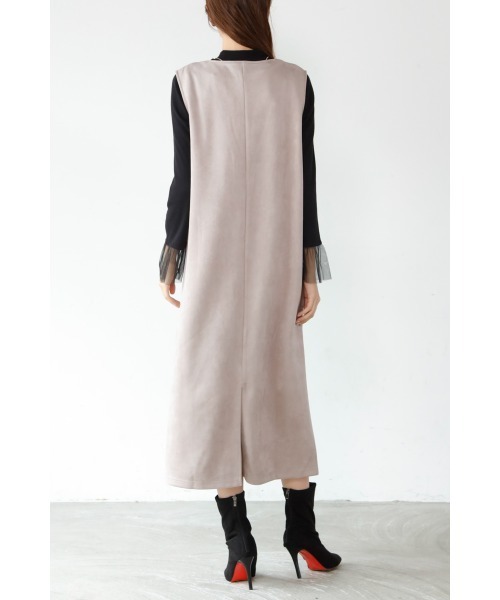 M.deux（エムドゥ）の「カットジョーゼットジャンスカ（ジャンパースカート・レディース・モカ/チャコールグレー・MEDIUM）」の6枚目の写真