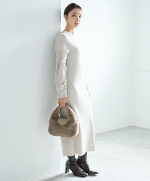 【セール】ソデレースニットワンピース248380（ワンピース）｜Andemiu（アンデミュウ）