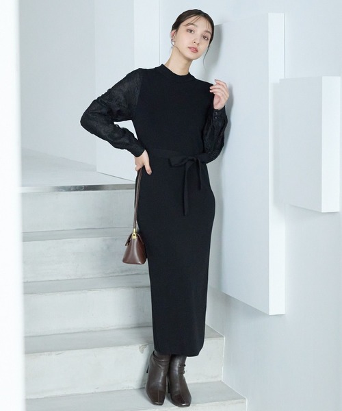 【セール】ソデレースニットワンピース248380（ワンピース）｜Andemiu（アンデミュウ）