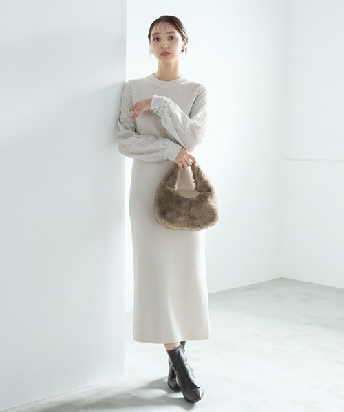 【セール】ソデレースニットワンピース248380（ワンピース）｜Andemiu（アンデミュウ）