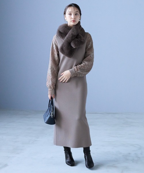 【セール】ソデレースニットワンピース248380（ワンピース）｜Andemiu（アンデミュウ）