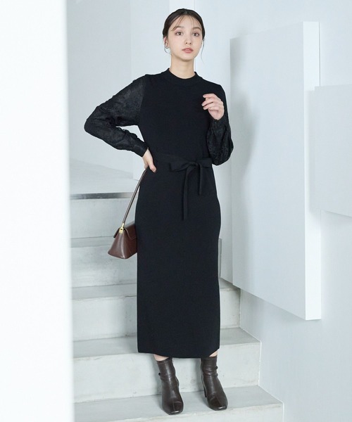 【セール】ソデレースニットワンピース248380（ワンピース）｜Andemiu（アンデミュウ）