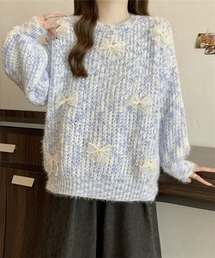リボン付きニットプルーオーバー