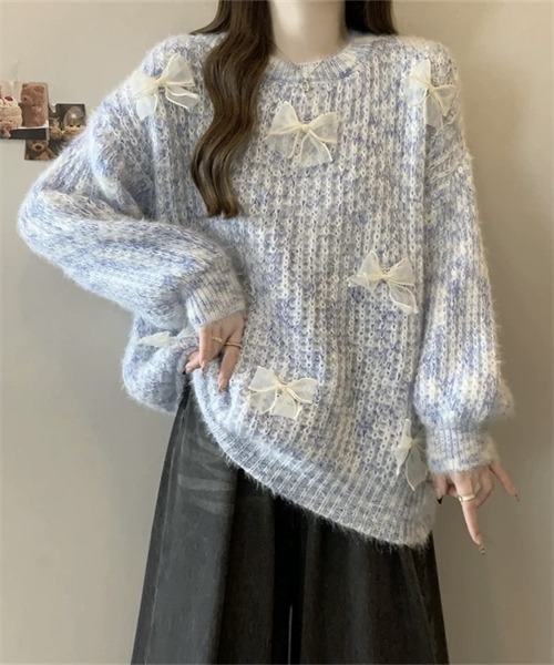 Dream garden(ドリームガーデン)の「リボン付きニットプルーオーバー(ニット/セーター・レディース・ピンク/パープル系/ブルー・FREE)」の6枚目の写真