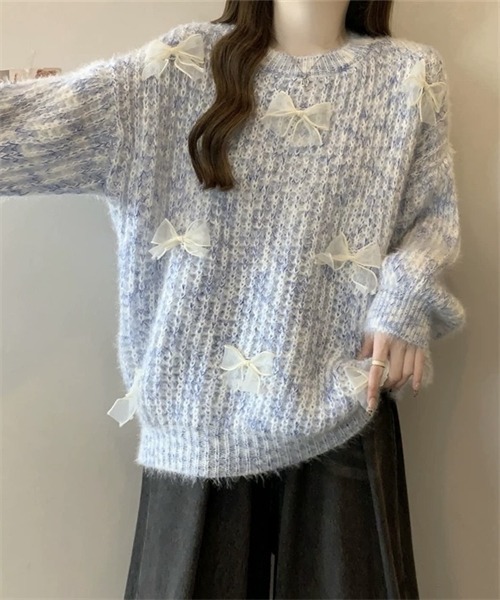 Dream garden(ドリームガーデン)の「リボン付きニットプルーオーバー(ニット/セーター・レディース・ピンク/パープル系/ブルー・FREE)」の7枚目の写真