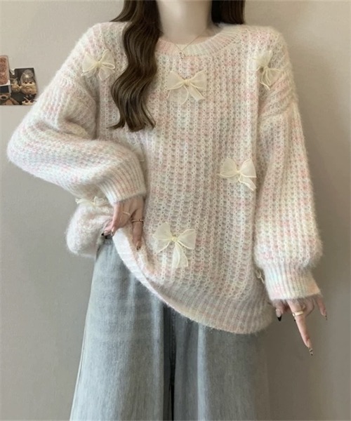 Dream garden(ドリームガーデン)の「リボン付きニットプルーオーバー(ニット/セーター・レディース・ピンク/パープル系/ブルー・FREE)」の17枚目の写真