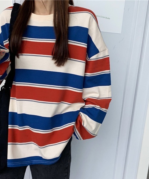 Miniministore（ミニミニストア）の「ボーダー柄 スウェット 配色 トレーナー（スウェット・レディース・ネイビー/レッド・FREE）」の6枚目の写真