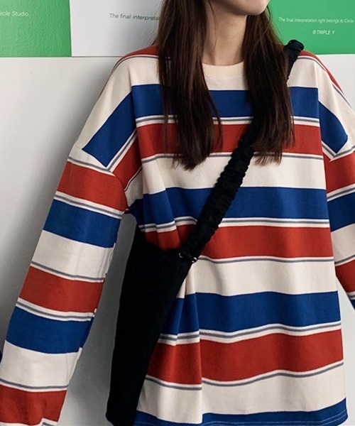 Miniministore（ミニミニストア）の「ボーダー柄 スウェット 配色 トレーナー（スウェット・レディース・ネイビー/レッド・FREE）」の8枚目の写真