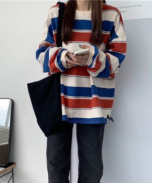 Miniministore（ミニミニストア）の「ボーダー柄 スウェット 配色 トレーナー（スウェット・レディース・ネイビー/レッド・FREE）」の10枚目の写真