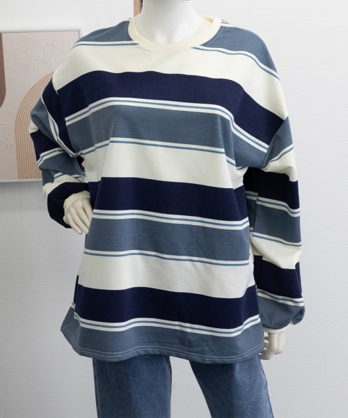 Miniministore（ミニミニストア）の「ボーダー柄 スウェット 配色 トレーナー（スウェット・レディース・ネイビー/レッド・FREE）」の11枚目の写真