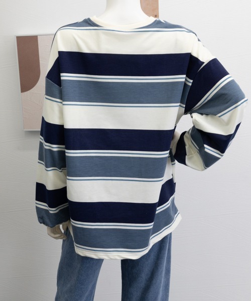 Miniministore（ミニミニストア）の「ボーダー柄 スウェット 配色 トレーナー（スウェット・レディース・ネイビー/レッド・FREE）」の13枚目の写真