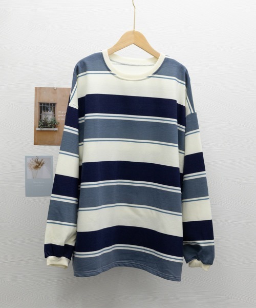 Miniministore（ミニミニストア）の「ボーダー柄 スウェット 配色 トレーナー（スウェット・レディース・ネイビー/レッド・FREE）」の14枚目の写真