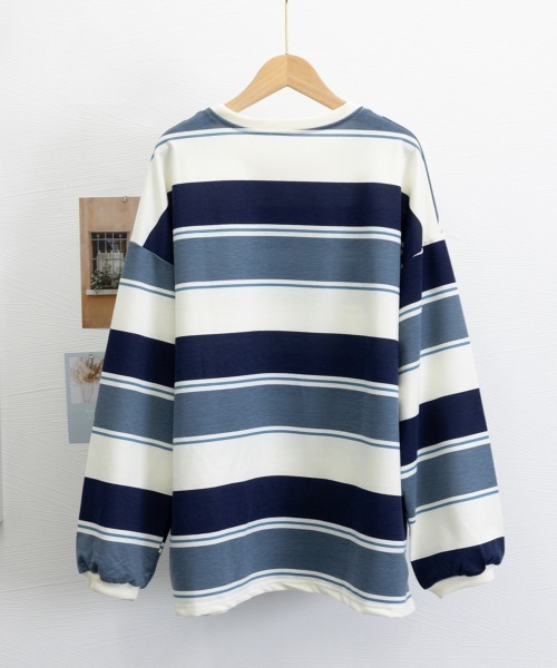 Miniministore（ミニミニストア）の「ボーダー柄 スウェット 配色 トレーナー（スウェット・レディース・ネイビー/レッド・FREE）」の15枚目の写真