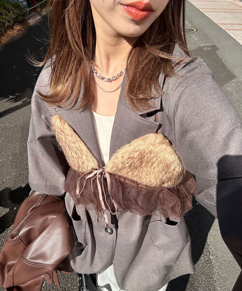 CIAOPANIC(チャオパニック)の「ファーチュールビスチェ(Tシャツ/カットソー・レディース・グレー/ブラウン・ONE SIZE)」の1枚目の写真