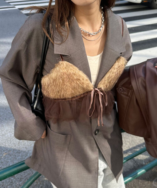 CIAOPANIC(チャオパニック)の「ファーチュールビスチェ(Tシャツ/カットソー・レディース・グレー/ブラウン・ONE SIZE)」の9枚目の写真