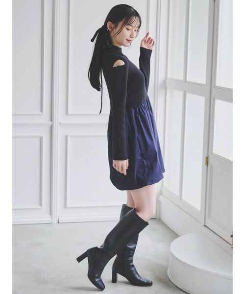 【最安値】dazzlin ツイードドッキングミニワンピース　ダズリン ブルー ツイードドッキングミニワンピース[品番：MKSW0061930]｜dazzlin