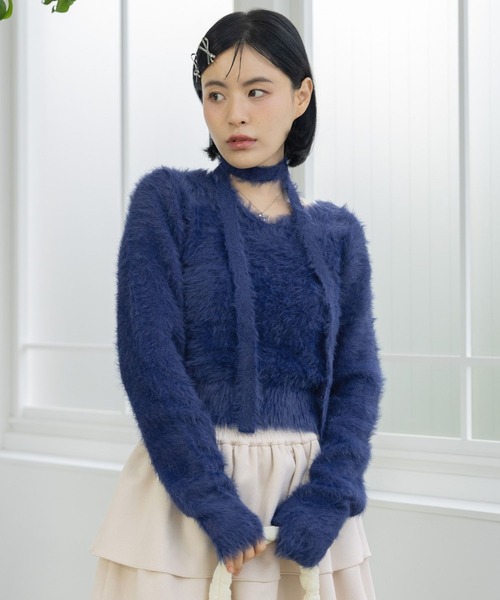 3.3 Field Trip （3.3フィールドトリップ）の「3.3 Field Trip／マフラーツキフェザーニット（ニット/セーター・レディース・グレー/ネイビー/ブラック・FREE）」の7枚目の写真