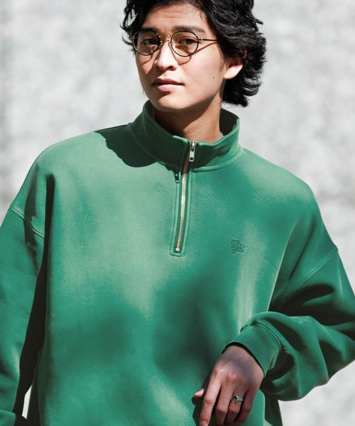 ピグメント/ワンポイント刺繍テックハーフジップ（スウェット）｜RAGEBLUE（レイジブルー）