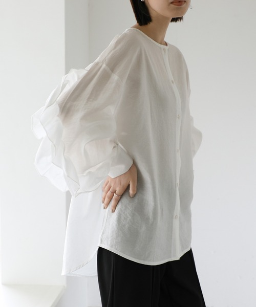 select MOCA Et(セレクトモカエト)の「【Et】Ruffled Sleeve Blouse(シャツ/ブラウス・レディース・ブラック/ホワイト・FREE)」の1枚目の写真