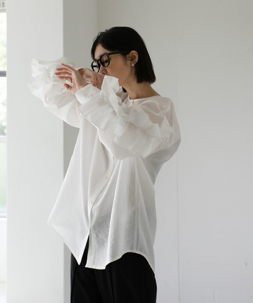 select MOCA Et(セレクトモカエト)の「【Et】Ruffled Sleeve Blouse(シャツ/ブラウス・レディース・ブラック/ホワイト・FREE)」の12枚目の写真