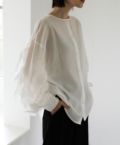 select MOCA Et(セレクトモカエト)の「【Et】Ruffled Sleeve Blouse(シャツ/ブラウス・レディース・ブラック/ホワイト・FREE)」の5枚目の写真