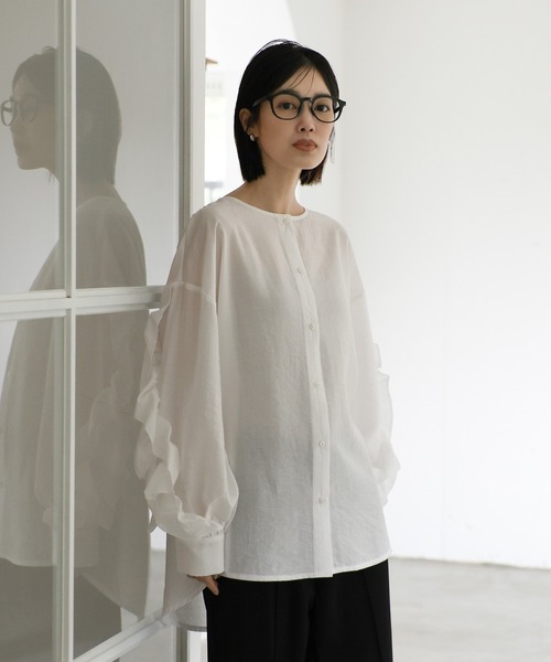 select MOCA Et(セレクトモカエト)の「【Et】Ruffled Sleeve Blouse(シャツ/ブラウス・レディース・ブラック/ホワイト・FREE)」の9枚目の写真